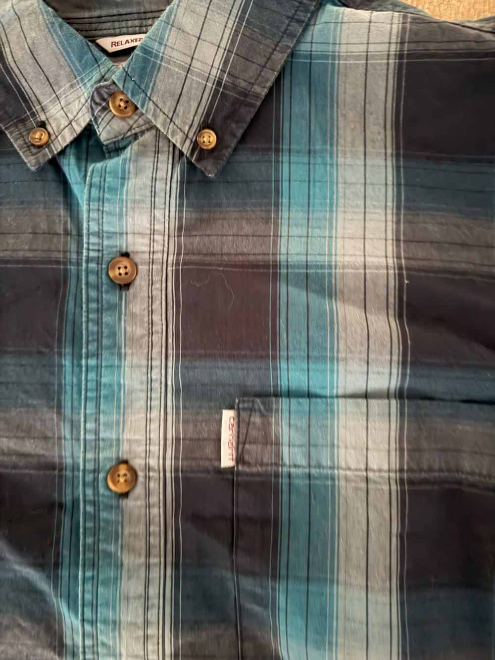 Men's Teal and Black Plaid Shirt Carhartt